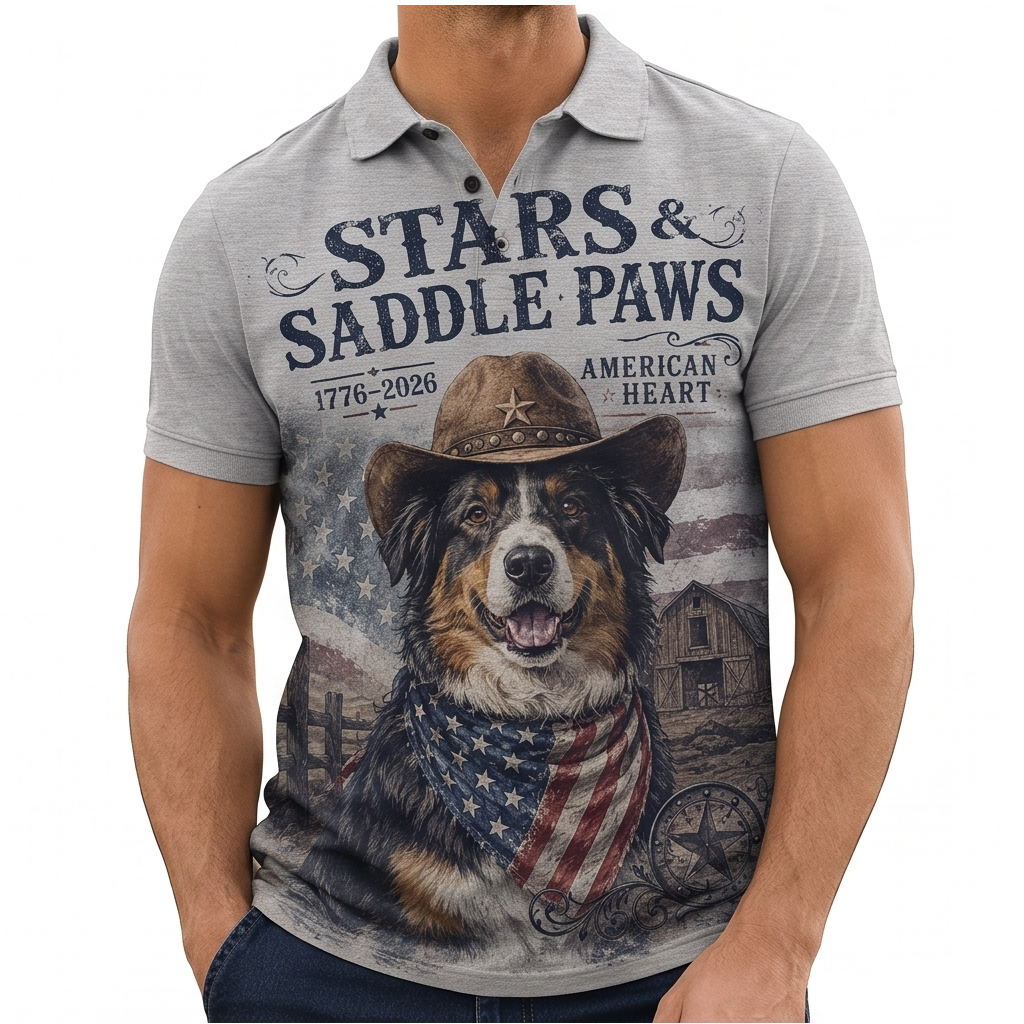 Stars & Saddle Paws Graphic Polo