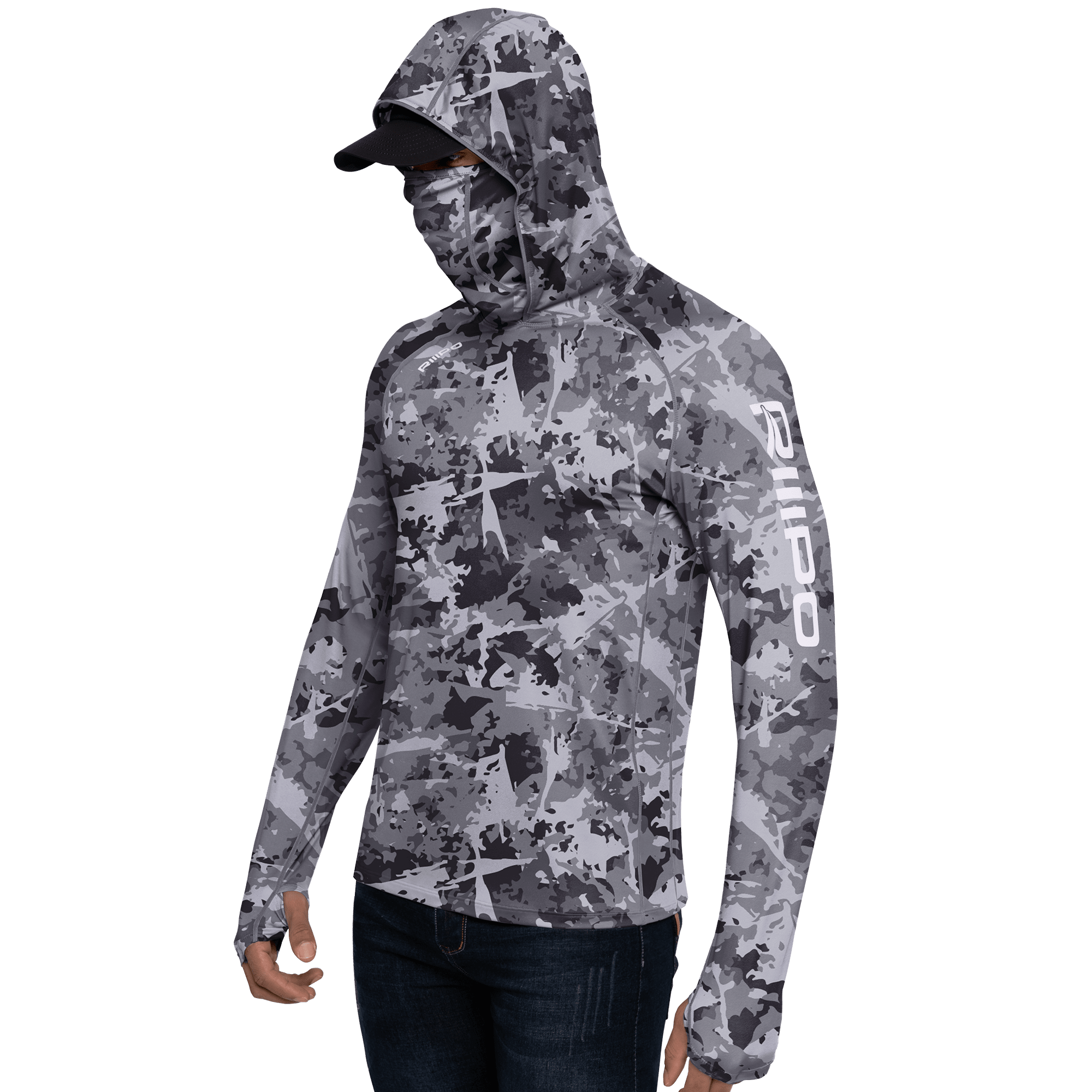 Performance Cooling Hoodie with Gaiter - Full Print - Dark Grey