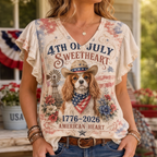 Vintage 4th of July Sweetheart Cavalier Cowboy Flutter Sleeve Top