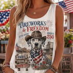 Fireworks & Freedom Dalmatian Cowboy Patriotic Tank Top
