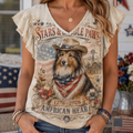 Stars & Saddle Paws Sheltie Cowboy Ruffle Sleeve Tee