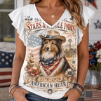 Stars & Saddle Paws Sheltie Cowboy Ruffle Sleeve Tee