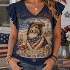 Stars & Saddle Paws Sheltie Cowboy Ruffle Sleeve Tee