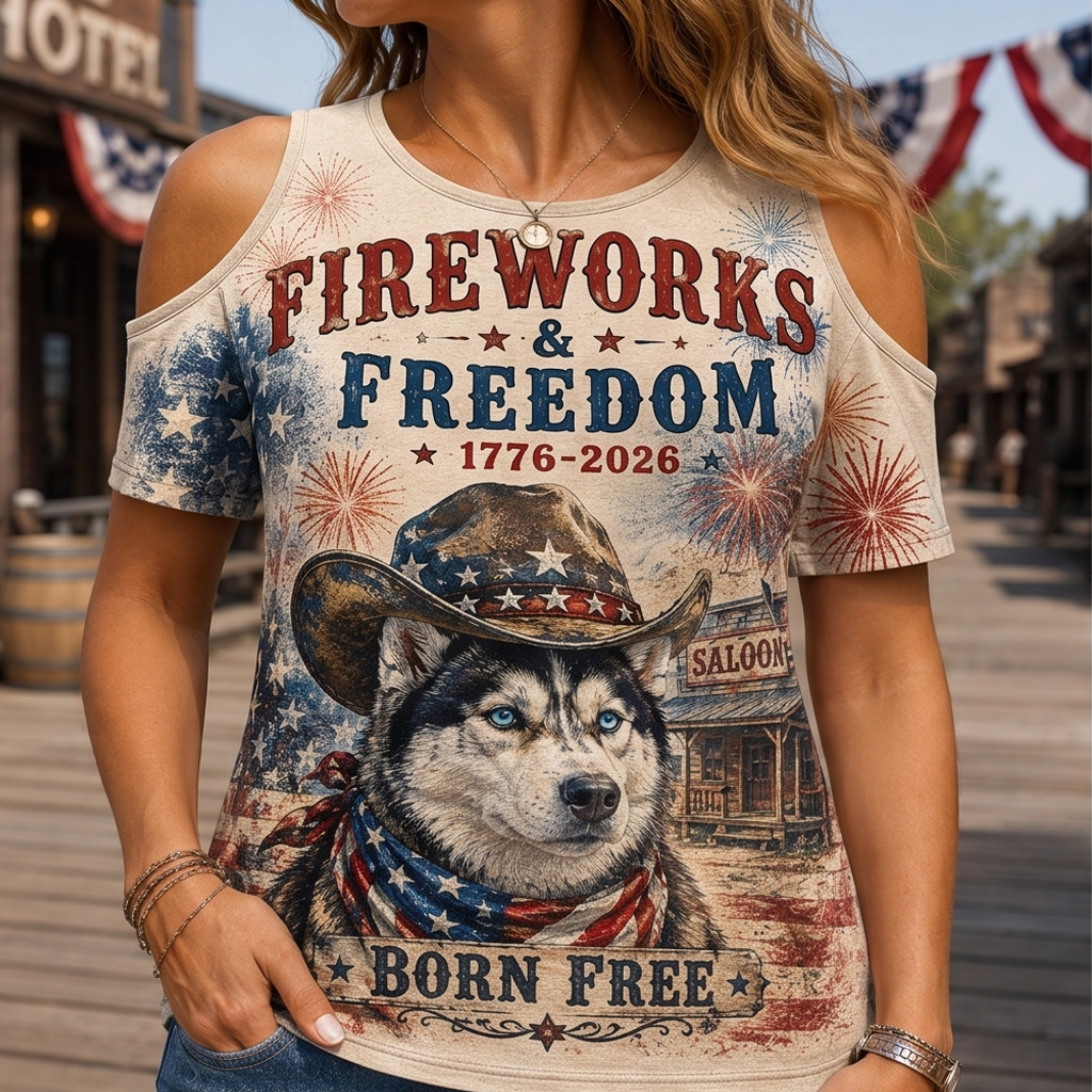 Born Free Husky Western Cowboy Cold Shoulder Graphic Tee