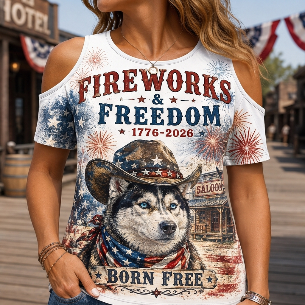 Born Free Husky Western Cowboy Cold Shoulder Graphic Tee