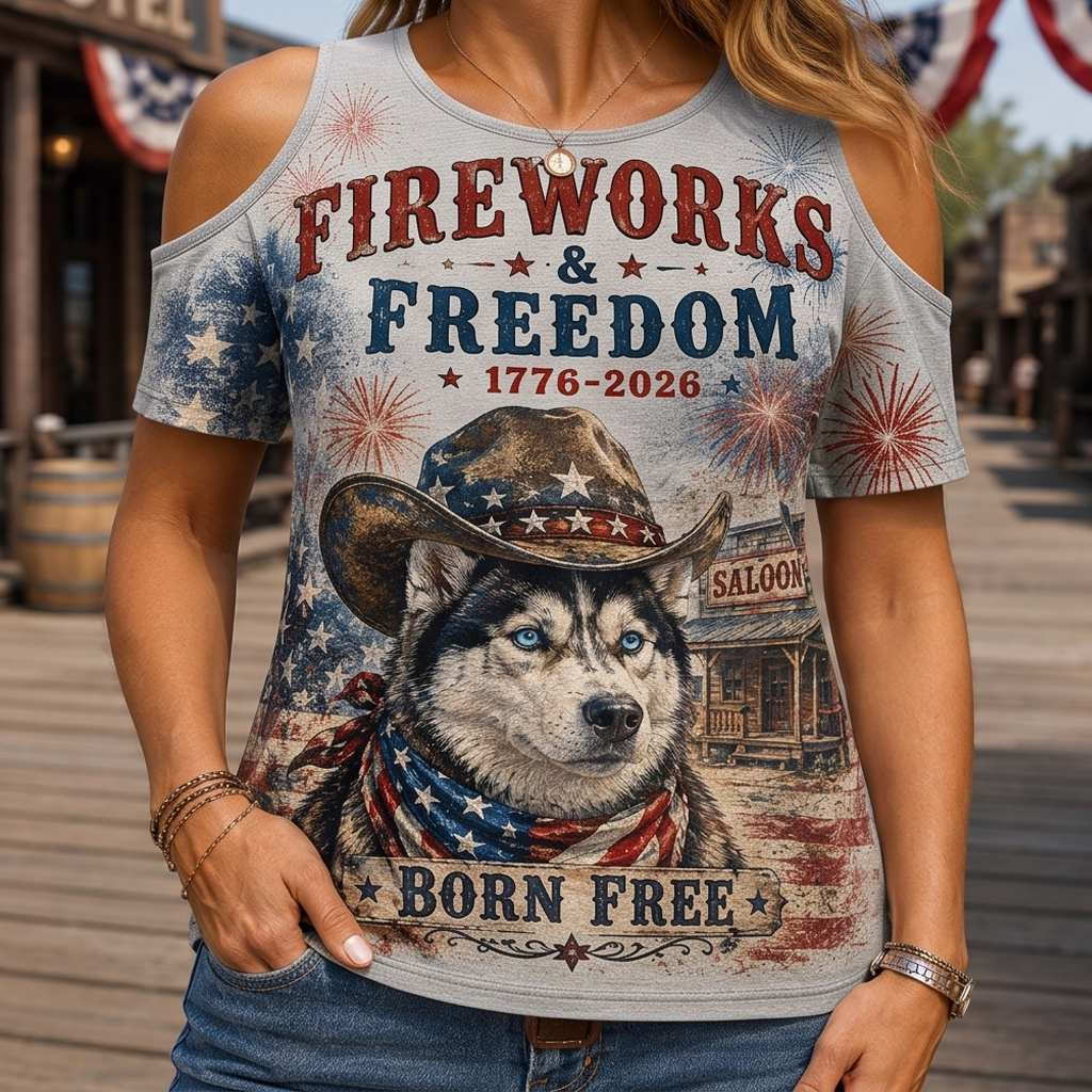 Born Free Husky Western Cowboy Cold Shoulder Graphic Tee