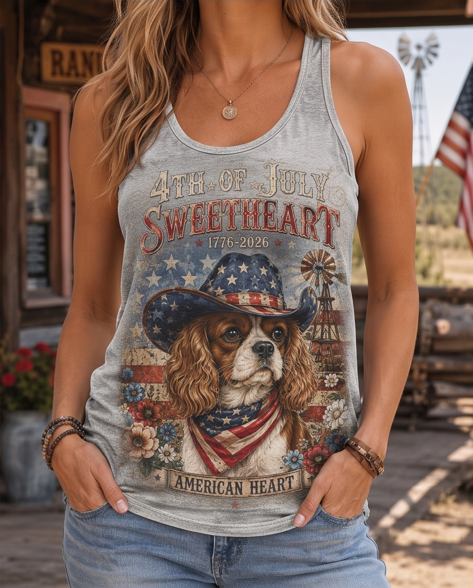 American Heart Cavalier Patriot Cowboy Hat Graphic Tank Top