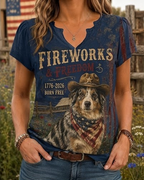 Fireworks & Freedom Australian Shepherd Western V-Neck Tee