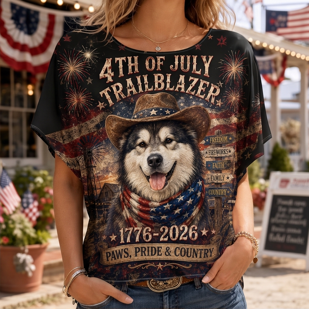 4th of July Trailblazer Husky Fireworks Top - Oversized Patriotic Graphic T-Shirt