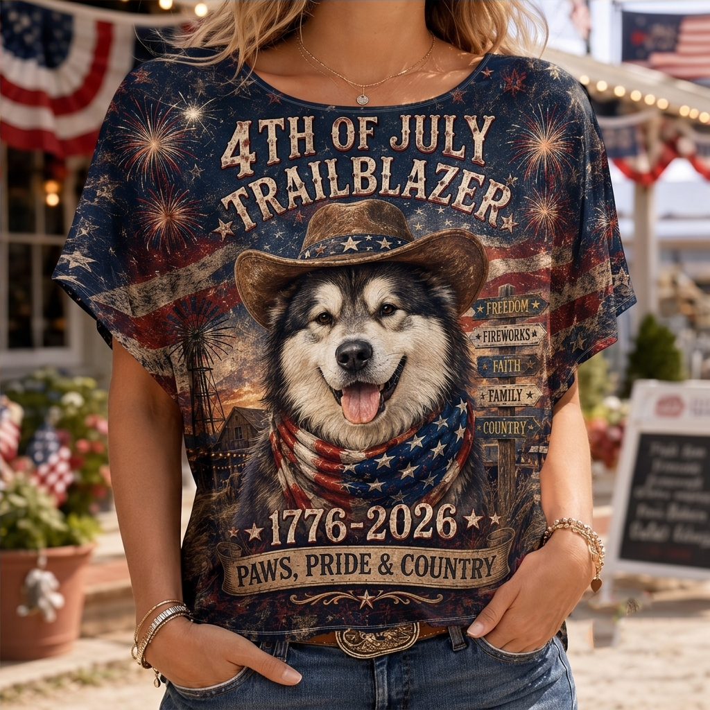 4th of July Trailblazer Husky Fireworks Top - Oversized Patriotic Graphic T-Shirt